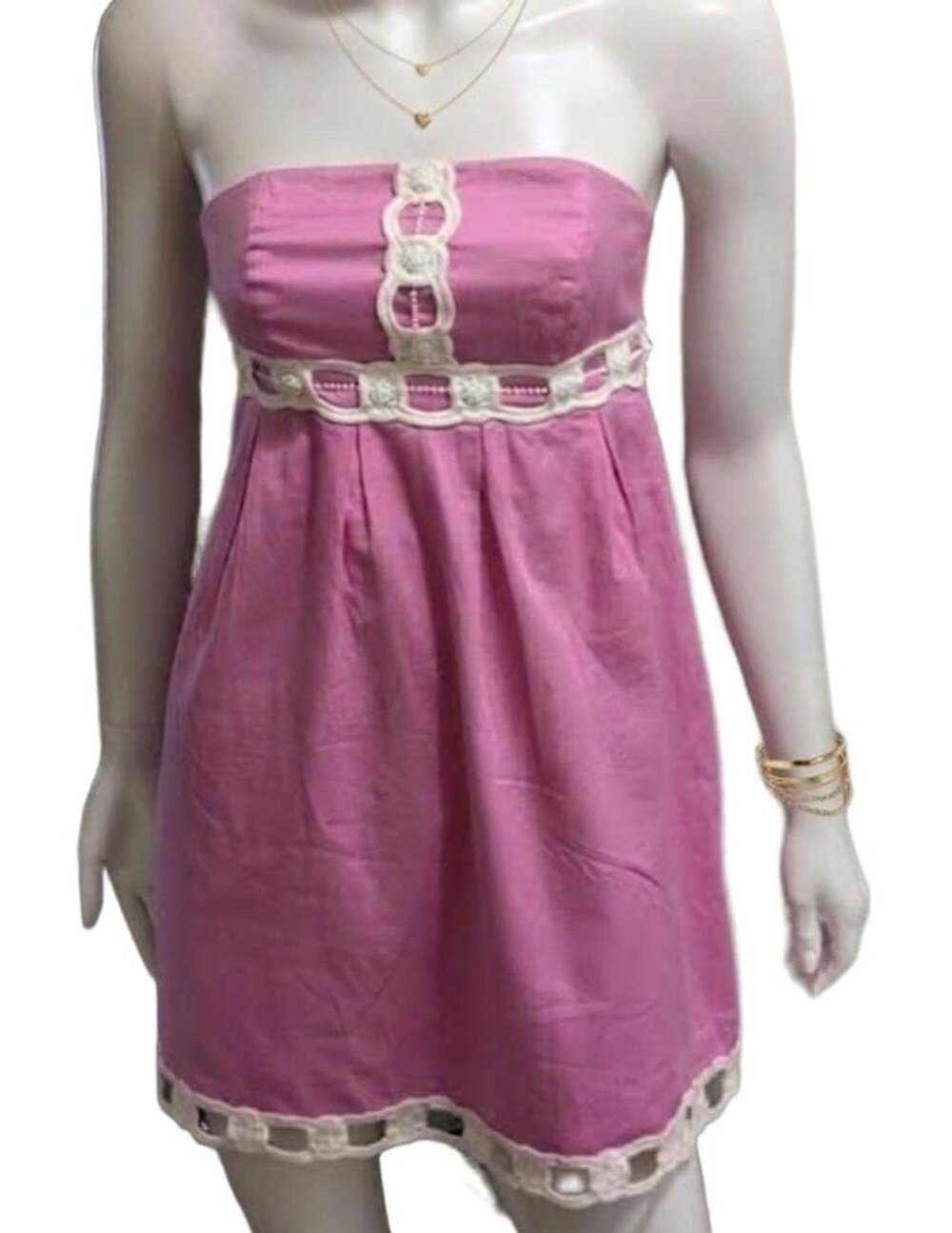 Lilly Pulitzer Strapless Dress Size 2 Pink Crochet Beaded Trim fully lined